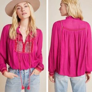 Anthropologie Bl^nk London Lissa Embroidered Peasant Blouse